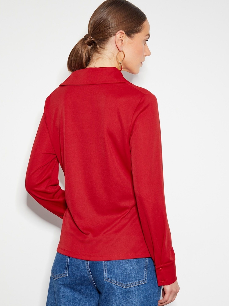 Monsoon Red Dalia Drape Jersey Shirt - Image 3 of 5