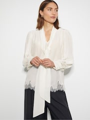 Monsoon Natural Reece Lacy Pussybow Blouse - Image 1 of 5