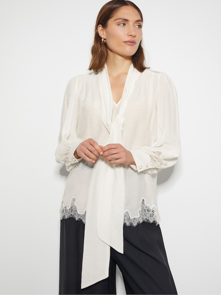 Monsoon Natural Reece Lacy Pussybow Blouse - Image 1 of 5