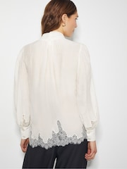 Monsoon Natural Reece Lacy Pussybow Blouse - Image 3 of 5