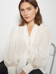 Monsoon Natural Reece Lacy Pussybow Blouse - Image 4 of 5