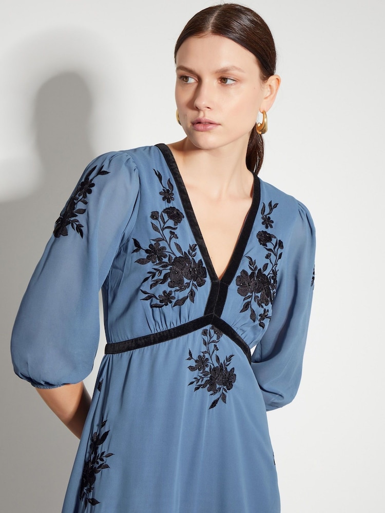 Monsoon Blue Tessa V-Neck Floral Midi Dress - Image 2 of 4 Monsoon Blue Tessa V-Neck Floral Midi Dress - Image 2 of 4