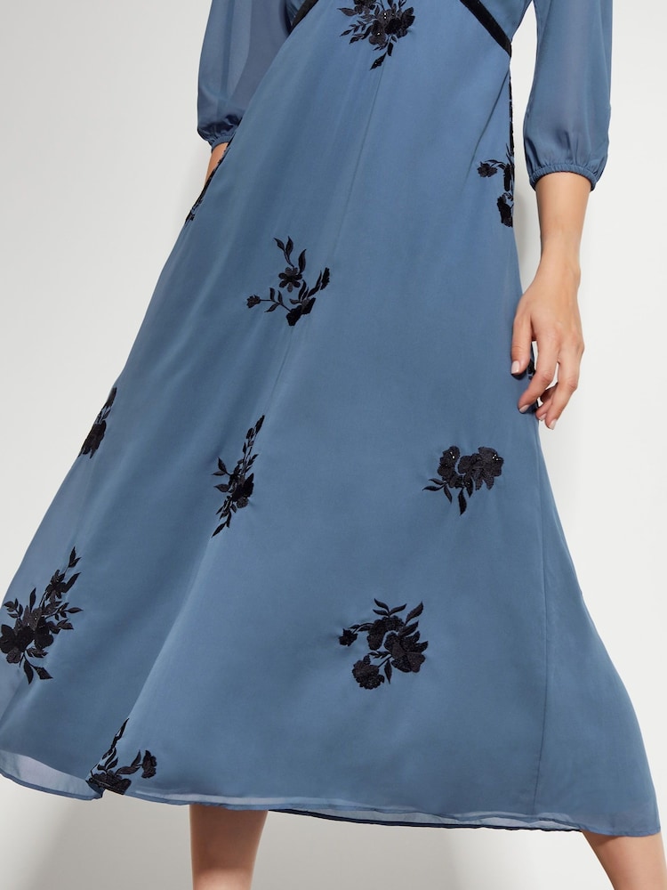 Monsoon Blue Tessa V-Neck Floral Midi Dress - Image 4 of 4 Monsoon Blue Tessa V-Neck Floral Midi Dress - Image 4 of 4