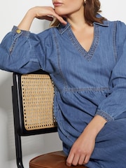 Monsoon Blue Wilma Long Sleeve 100% Cotton Denim Midi Dress - Image 2 of 5