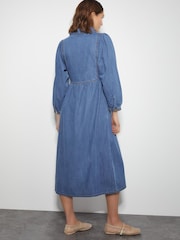 Monsoon Blue Wilma Long Sleeve 100% Cotton Denim Midi Dress - Image 3 of 5
