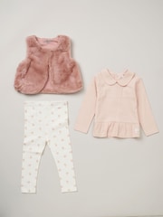 Lily & Jack Faux Fur Gilet 100% Cotton Top and Leggings Outfit Set - Image 1 of 6