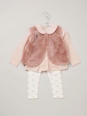 Lily & Jack Faux Fur Gilet 100% Cotton Top and Leggings Outfit Set - Image 2 of 6