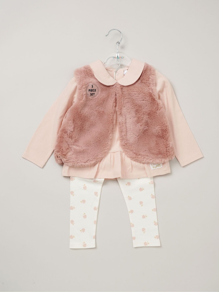 Lily & Jack Faux Fur Gilet 100% Cotton Top and Leggings Outfit Set - Image 2 of 6