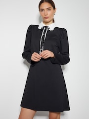 Monsoon Black Polly Lace Collar Ponte Mini Dress - Image 1 of 8