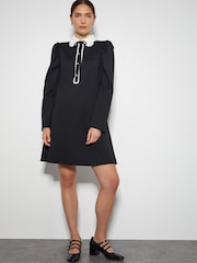 Monsoon Black Polly Lace Collar Ponte Mini Dress - Image 5 of 8