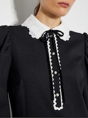 Monsoon Black Polly Lace Collar Ponte Mini Dress - Image 7 of 8