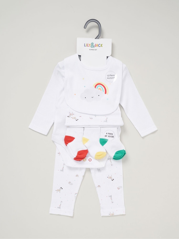 Lily & Jack Baby Bodysuit Hat Trousers 100% Cotton Bib and Socks Gift Set 10 Piece - Image 2 of 6
