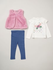 Lily & Jack Faux Fur Gilet 100% Cotton Top and Leggings Outfit Set - Image 1 of 6