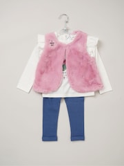 Lily & Jack Faux Fur Gilet 100% Cotton Top and Leggings Outfit Set - Image 2 of 6