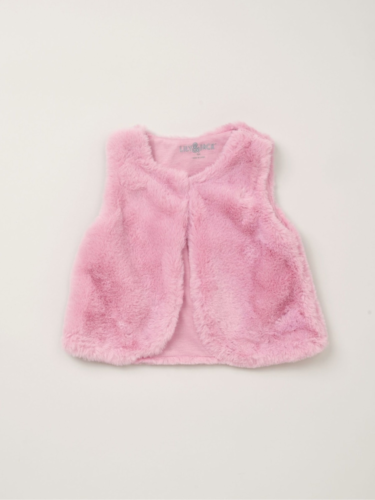 Lily & Jack Faux Fur Gilet 100% Cotton Top and Leggings Outfit Set - Image 4 of 6