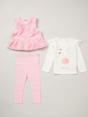 Lily & Jack Faux Fur Gilet 100% Cotton Top and Leggings Outfit Set - Image 1 of 6