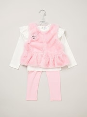Lily & Jack Faux Fur Gilet 100% Cotton Top and Leggings Outfit Set - Image 2 of 6