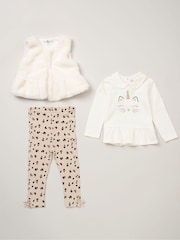 Lily & Jack Faux Fur Gilet 100% Cotton Top and Leggings Outfit Set - Image 1 of 6