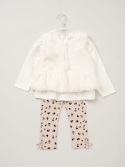 Lily & Jack Faux Fur Gilet 100% Cotton Top and Leggings Outfit Set - Image 2 of 6