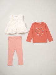 Lily & Jack Faux Fur Gilet 100% Cotton Top and Leggings Outfit Set - Image 1 of 6