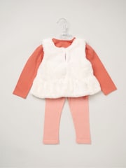 Lily & Jack Faux Fur Gilet 100% Cotton Top and Leggings Outfit Set - Image 2 of 6