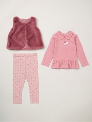 Lily & Jack Faux Fur Gilet 100% Cotton Top and Leggings Outfit Set - Image 1 of 6