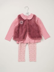 Lily & Jack Faux Fur Gilet 100% Cotton Top and Leggings Outfit Set - Image 2 of 6