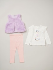 Lily & Jack Faux Fur Gilet 100% Cotton Top and Leggings Outfit Set - Image 1 of 6