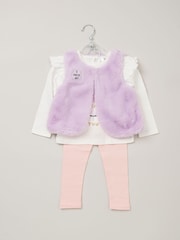 Lily & Jack Faux Fur Gilet 100% Cotton Top and Leggings Outfit Set - Image 2 of 6