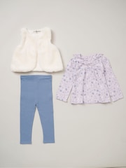 Lily & Jack Faux Fur Gilet 100% Cotton Top and Leggings Outfit Set - Image 1 of 6