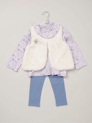 Lily & Jack Faux Fur Gilet 100% Cotton Top and Leggings Outfit Set - Image 2 of 6
