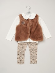 Lily & Jack Faux Fur Gilet 100% Cotton Top and Leggings Outfit Set - Image 2 of 6