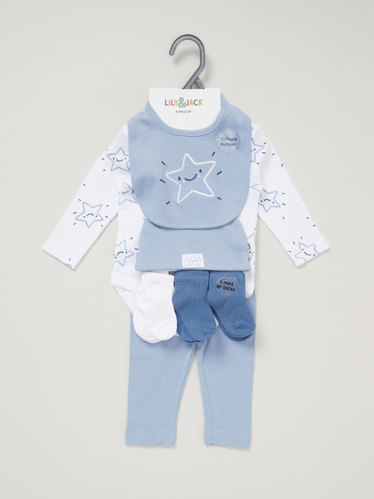 Lily & Jack Baby Bodysuit Hat Trousers 100% Cotton Bib and Socks Gift Set 10 Piece - Image 2 of 5