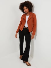 Joe Browns Orange Asymmetric Suede Leather Biker Jacket - Image 3 of 5