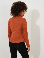 Joe Browns Orange Asymmetric Suede Leather Biker Jacket - Image 4 of 5