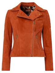 Joe Browns Orange Asymmetric Suede Leather Biker Jacket - Image 5 of 5