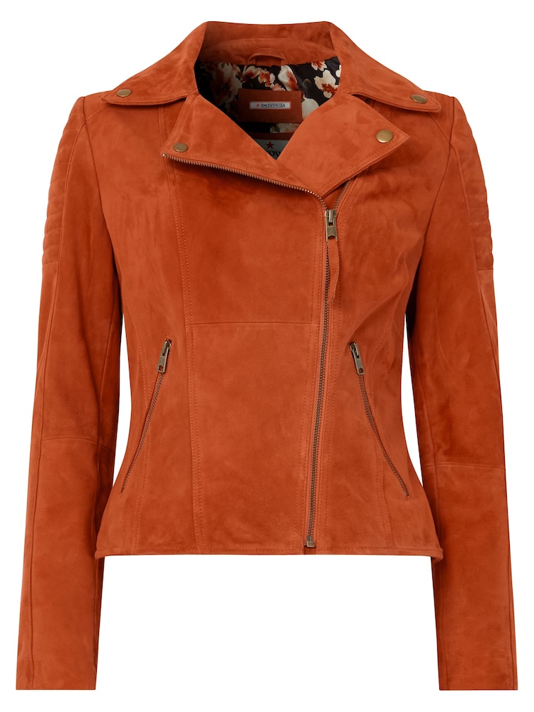Joe Browns Orange Asymmetric Suede Leather Biker Jacket - Image 5 of 5
