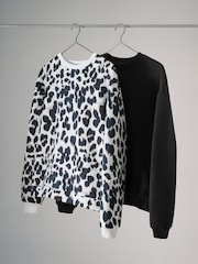 The Set Black/Animal 2 Pack Relaxed Crew Neck Sweatshirts - Image 2 of 7