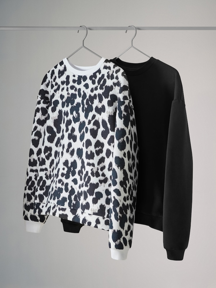 The Set Black/Animal 2 Pack Relaxed Crew Neck Sweatshirts - Image 2 of 7