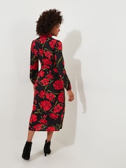 Joe Browns Red Rose Print Button-Through Belted Midi Shirt Dress - Image 3 of 5