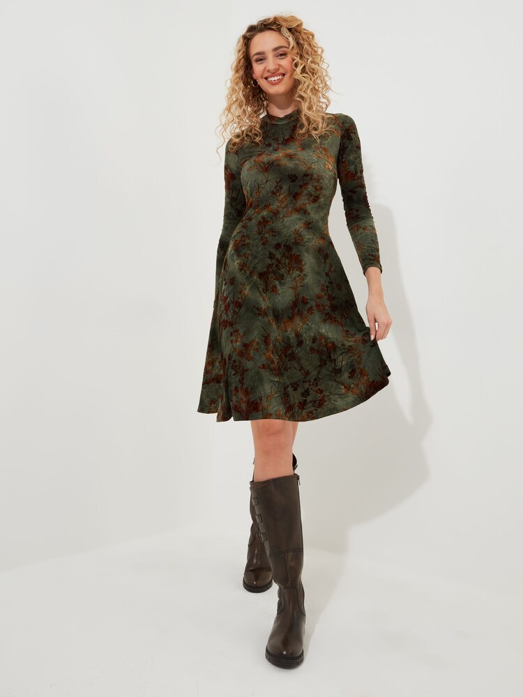 Joe Browns Green Flocked Floral Jersey Mini Skater Dress - Image 2 of 7