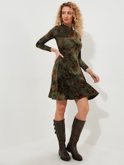 Joe Browns Green Flocked Floral Jersey Mini Skater Dress - Image 3 of 7