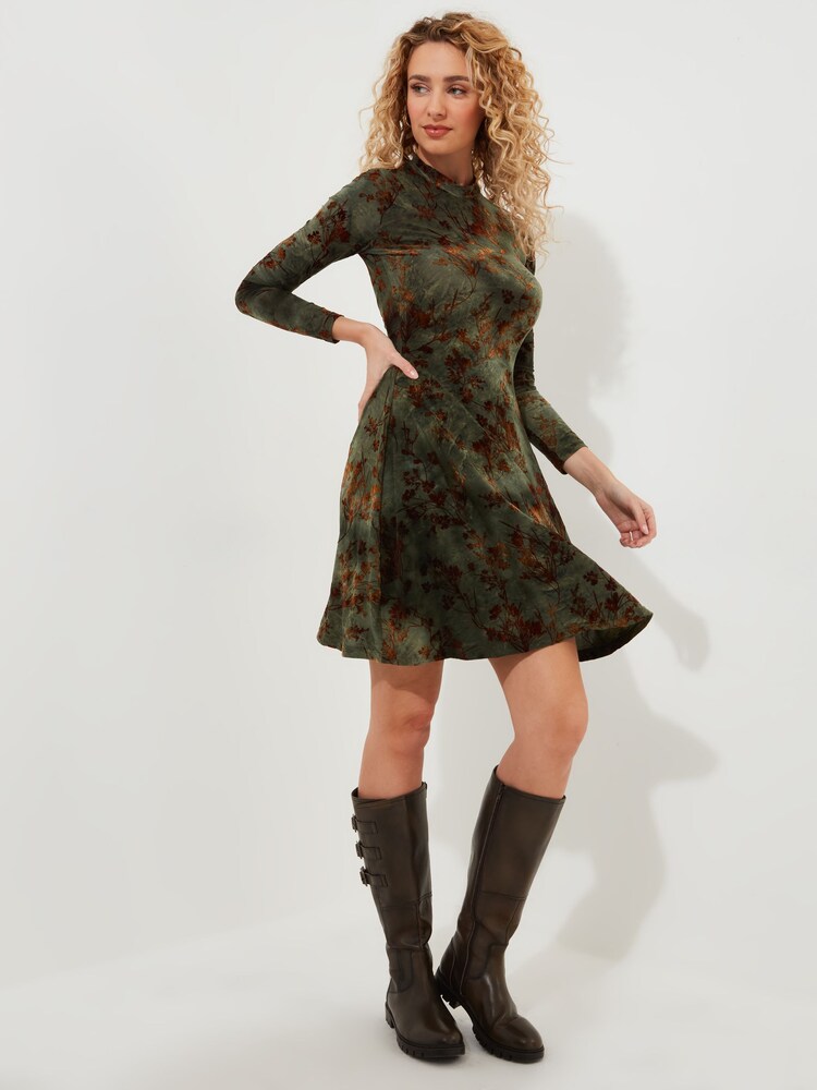 Joe Browns Green Flocked Floral Jersey Mini Skater Dress - Image 3 of 7