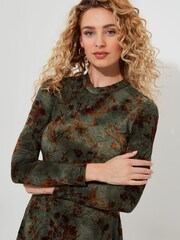 Joe Browns Green Flocked Floral Jersey Mini Skater Dress - Image 5 of 7