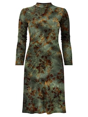Joe Browns Green Flocked Floral Jersey Mini Skater Dress - Image 7 of 7