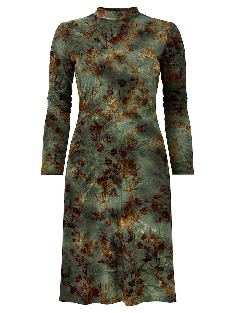 Joe Browns Green Flocked Floral Jersey Mini Skater Dress - Image 7 of 7