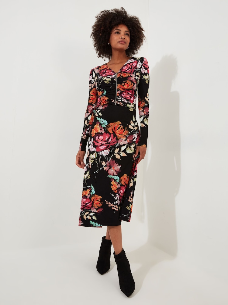 Joe Browns Zip-Front Floral Midi Jersey Dress - Изображение 1 из 6