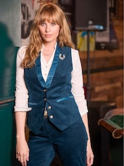 Joe Browns Blue Satin Trim Velvet Waistcoat - Image 1 of 8