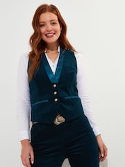 Joe Browns Blue Satin Trim Velvet Waistcoat - Image 3 of 8