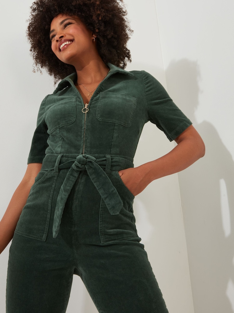 Joe Browns Green Zip Front Belted Bootcut Corduroy Jumpsuit - Image 4 of 8